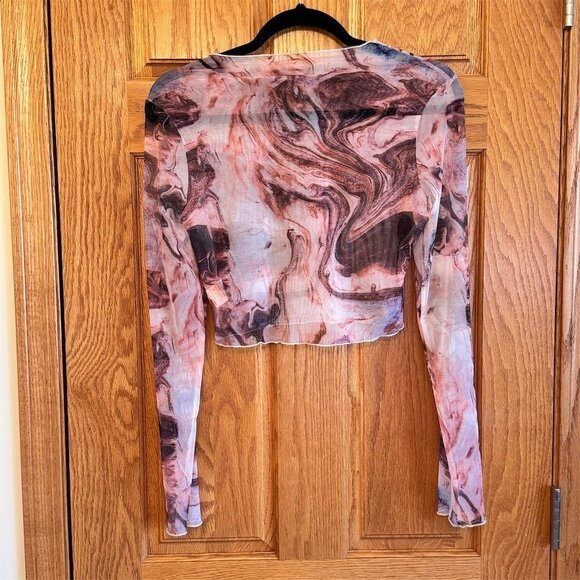 SHEIN Women's Multicolor Marble Print Mesh Crop Top Size M New - Picture 1 of 5